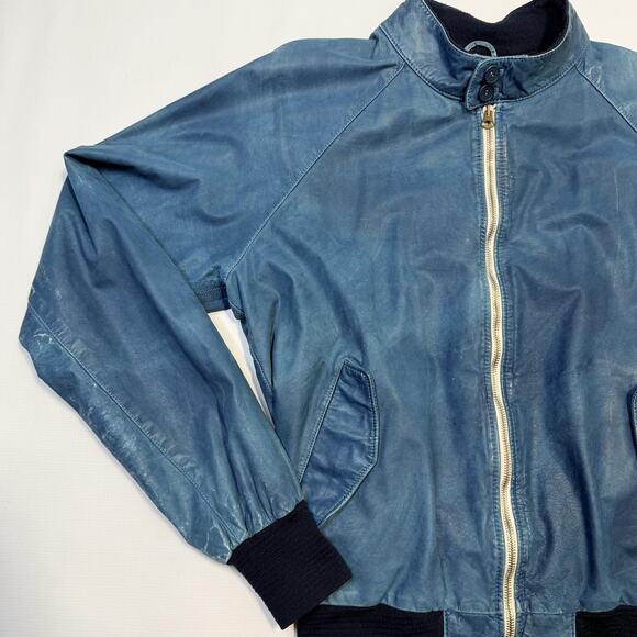 Brogden Track Jacket Mens Large Blue Leather Bomber Raglan Two-Way Zip Rib Knit - Picture 4 of 16